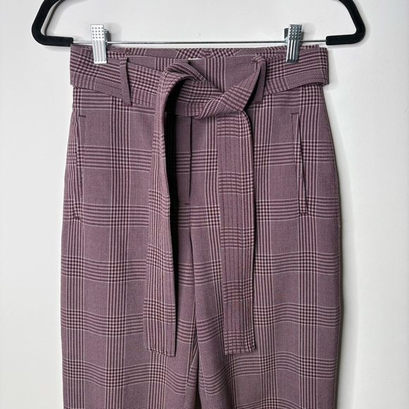 Aritzia Wilfred Pants Womens Purple Plaid Tweed Jallade Tie Front High Rise - Picture 3 of 5